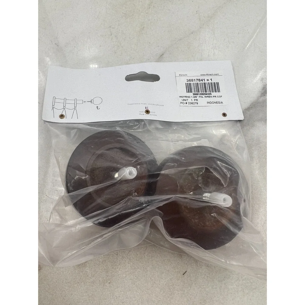 Kirsch Wood Curtain Finials Trends Fits 1 3/8 Inch Dark Brown Wren Pair